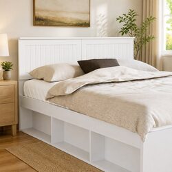 White Engineered Wood Headboard Modern Minimalist Bedroom Furniture Rectangular
