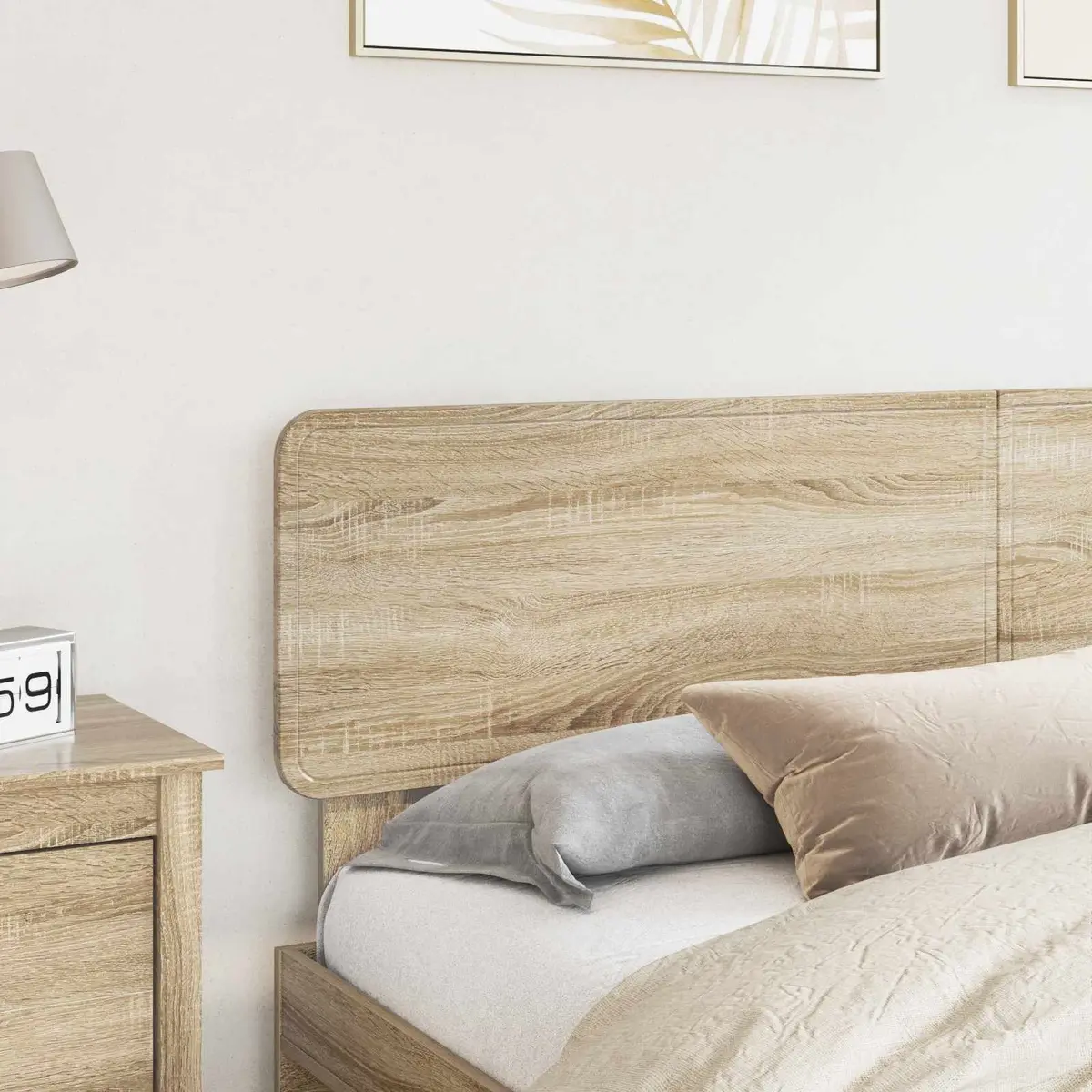 Modern Headboard Brown Engineered Wood Frame Bedroom Furniture Minimalist Design