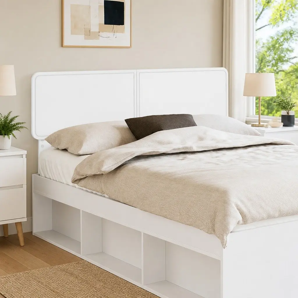 White Headboard Modern Minimalist Design Engineered Wood Bedroom Furniture