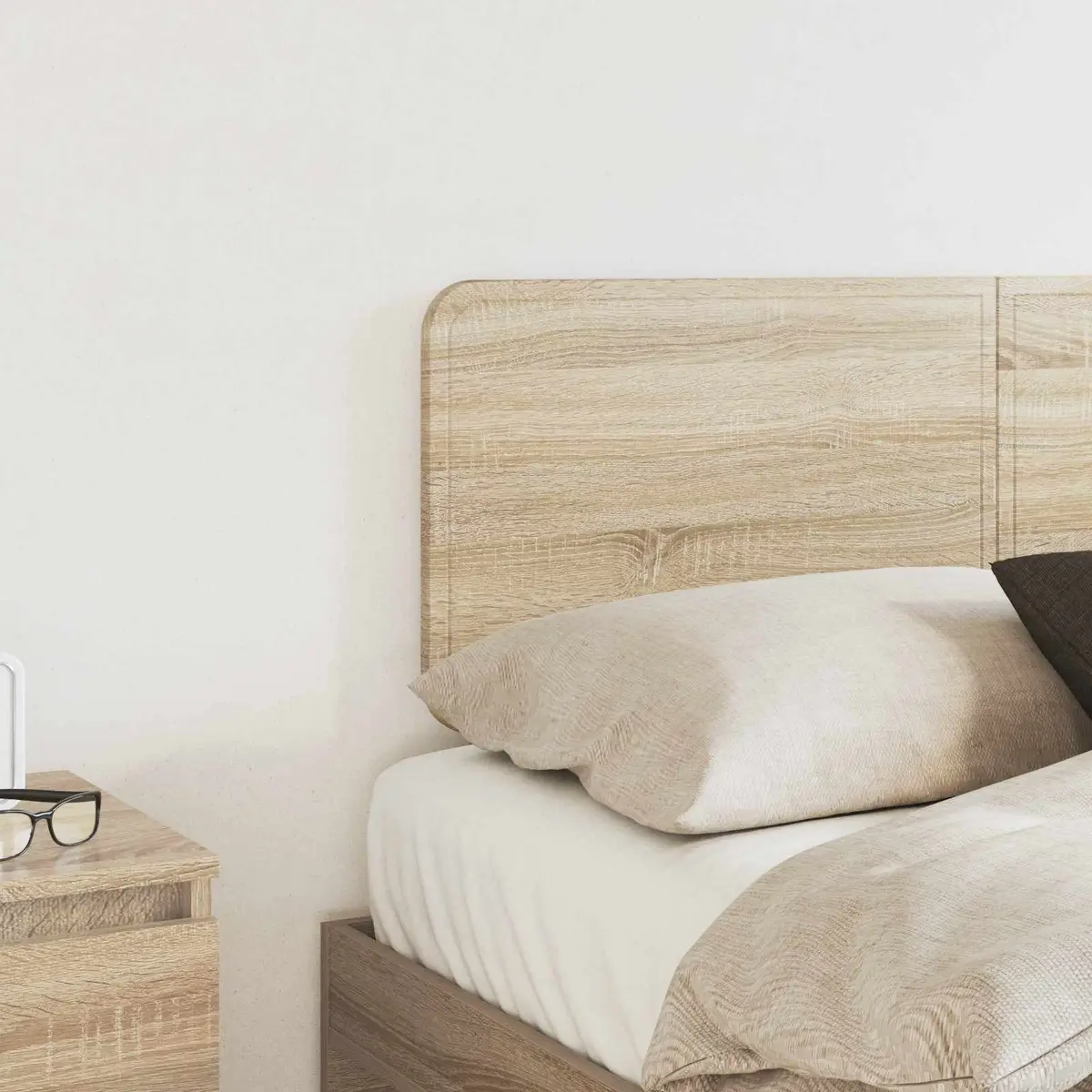 Modern Headboard Brown Engineered Wood Frame Bedroom Furniture Minimalist Design