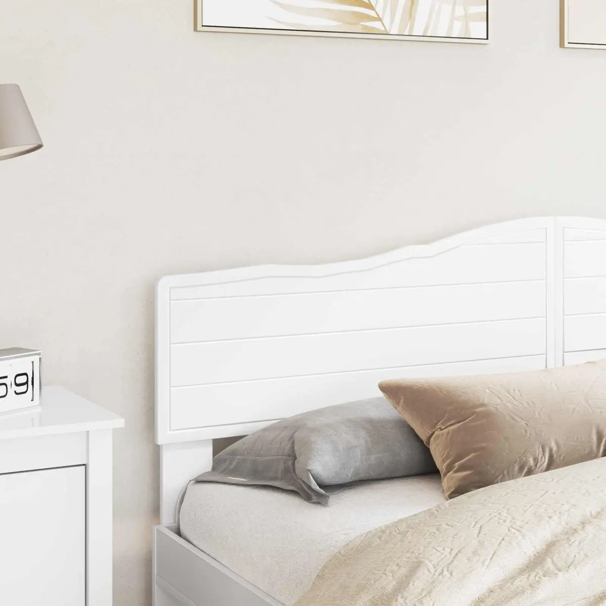 Minimalist Rectangular Headboard White Engineered Wood Bedroom Furniture