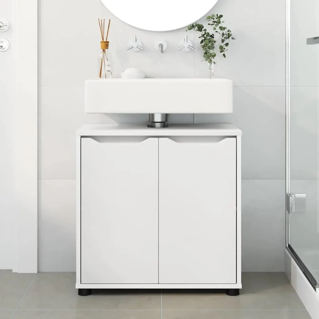 Bathroom Basin Cabinet Modern Storage 60cm White Engineered Wood