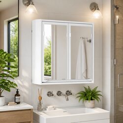 Practical White Mirror Cabinet with Storage Solutions