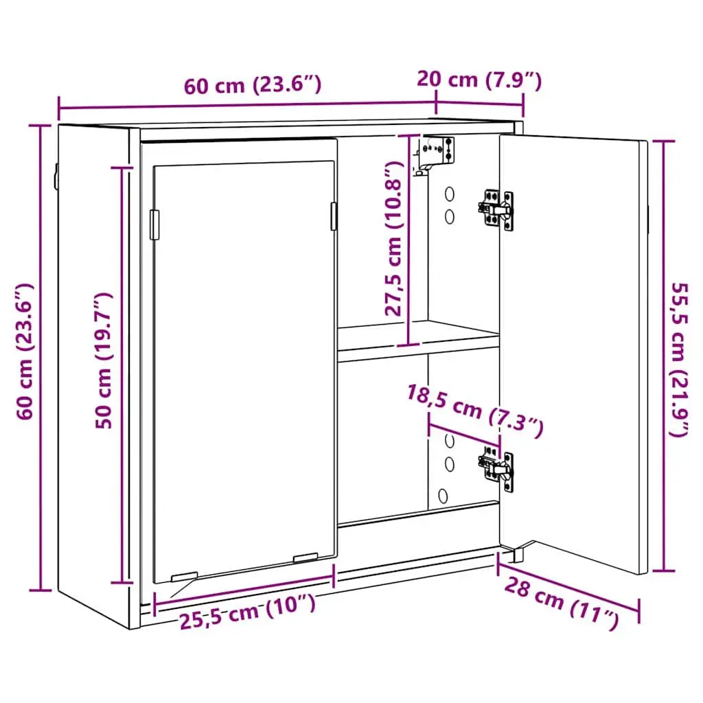 Bathroom Cabinet Wall-Mounted Mirror Unit Storage Engineered Wood White 60x20x60 cm