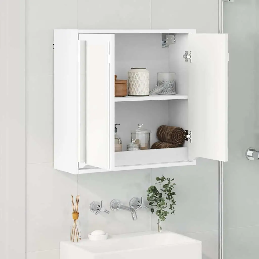 Bathroom Cabinet Wall-Mounted Mirror Unit Storage Engineered Wood White 60x20x60 cm
