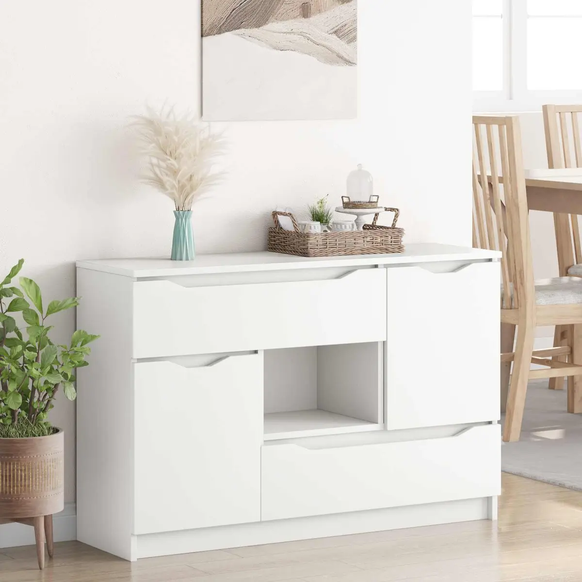 Sideboard Storage Cabinet Modern Rectangular White 100cm x 30cm x 65.6cm