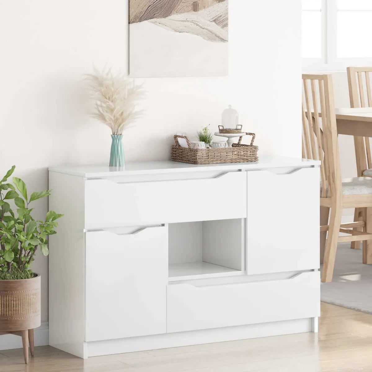 White Sideboard with High Gloss Finish