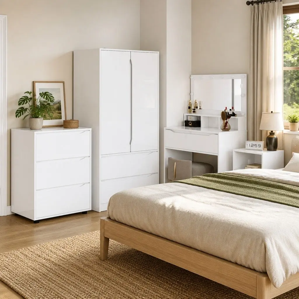 Storage Cabinet High Gloss White Bedroom Living Room Organizer Drawers