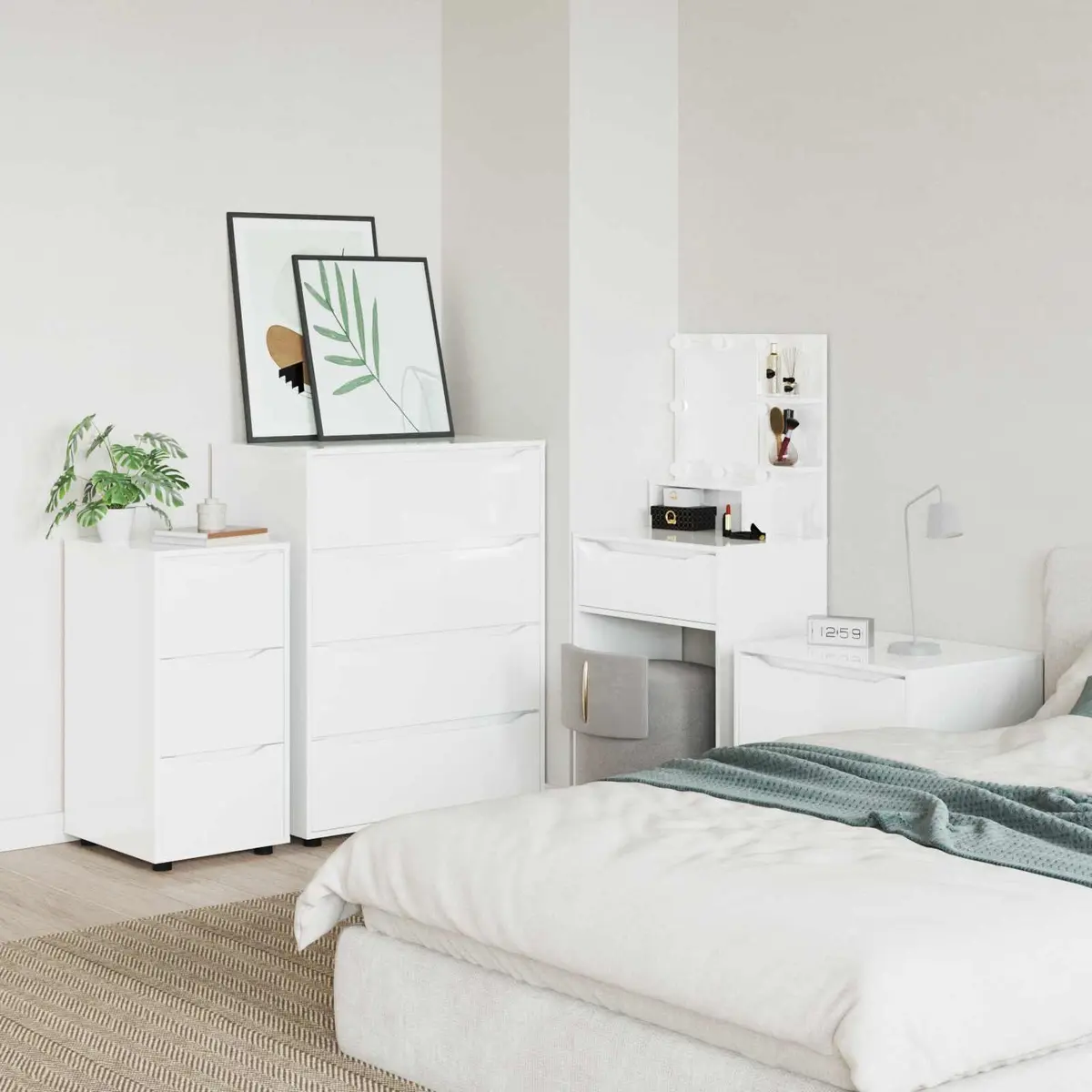 Storage Cabinet High Gloss White Sleek Modern Design Drawers Bedroom Living Room