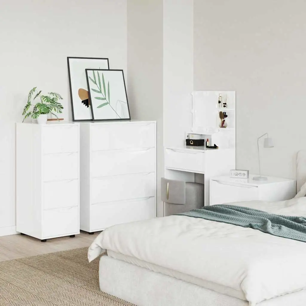 Storage Cabinet High Gloss White Engineered Wood Bedroom Living Room Organiser 40 x 48 x 105 cm