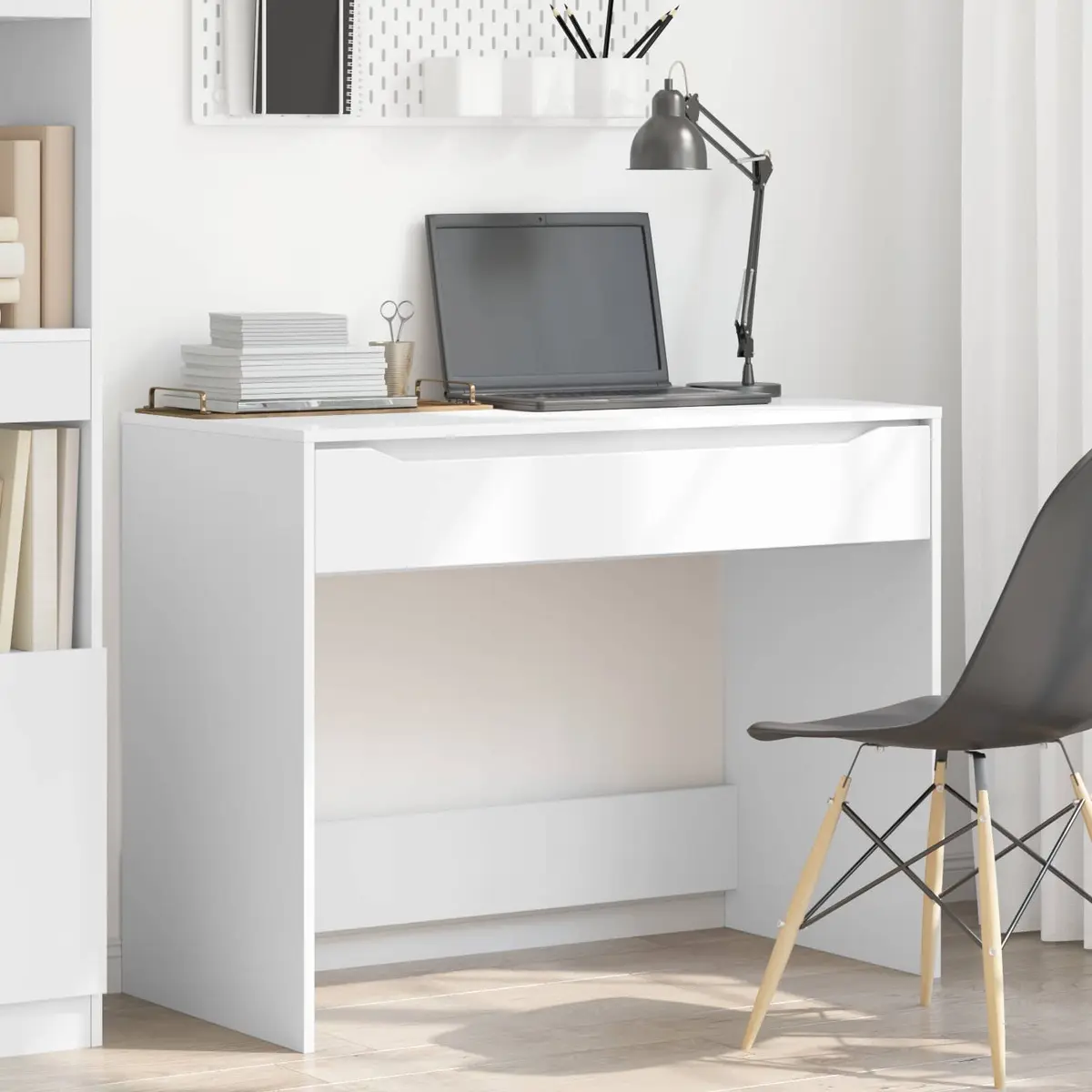 Engineered Wood Desk for Office Study with Drawer Rectangular White