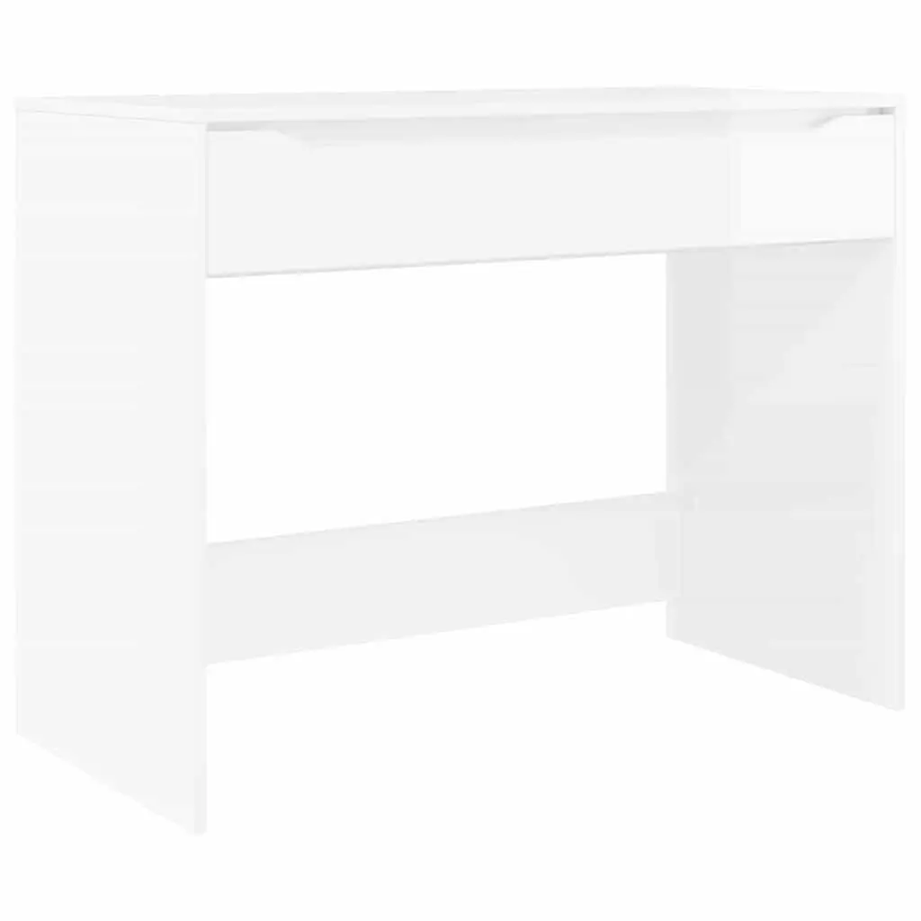 High Gloss White Desk Engineered Wood Office Home Study Computer Workspace 100cm