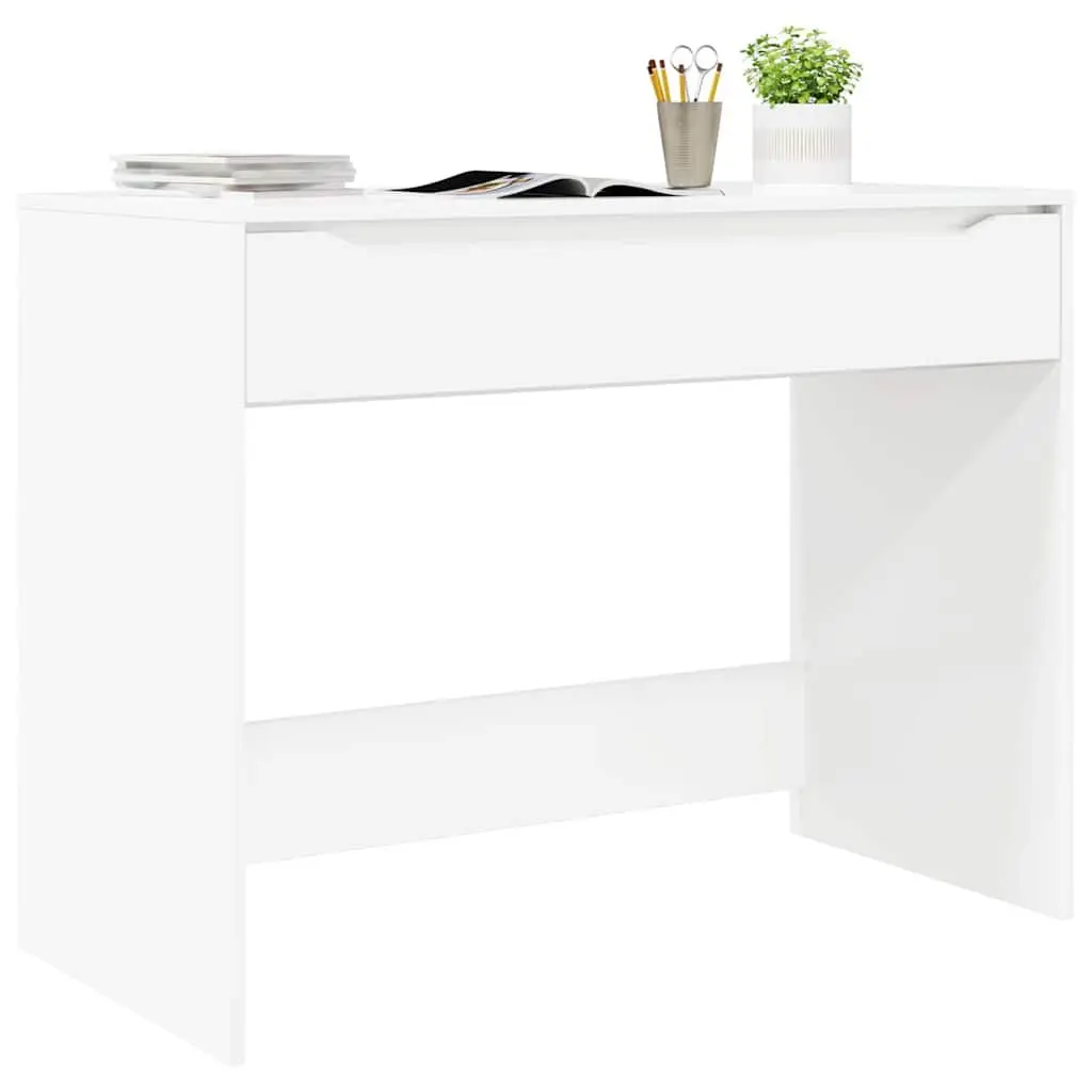 High Gloss White Desk Engineered Wood Office Home Study Computer Workspace 100cm