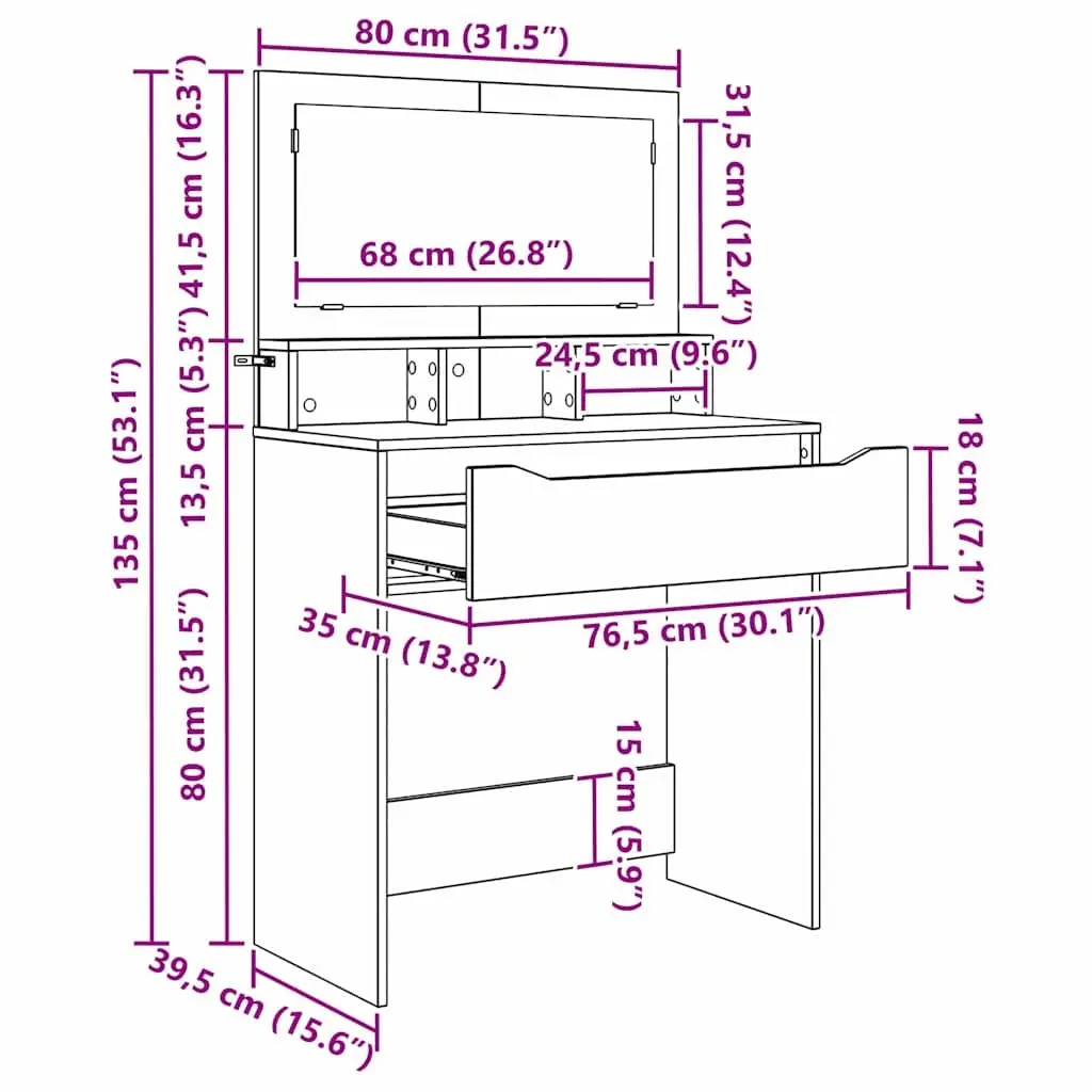 Dressing Table Makeup Desk White 80cm Modern Vanity Unit Drawer Storage