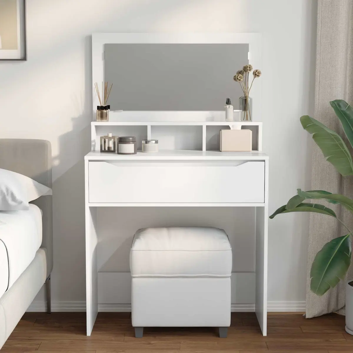 Dressing Table Makeup Desk White 80cm Modern Vanity Unit Drawer Storage