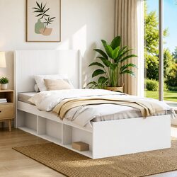 White Engineered Wood Headboard Vertical Slat Design Bedroom Furniture Bed Mount
