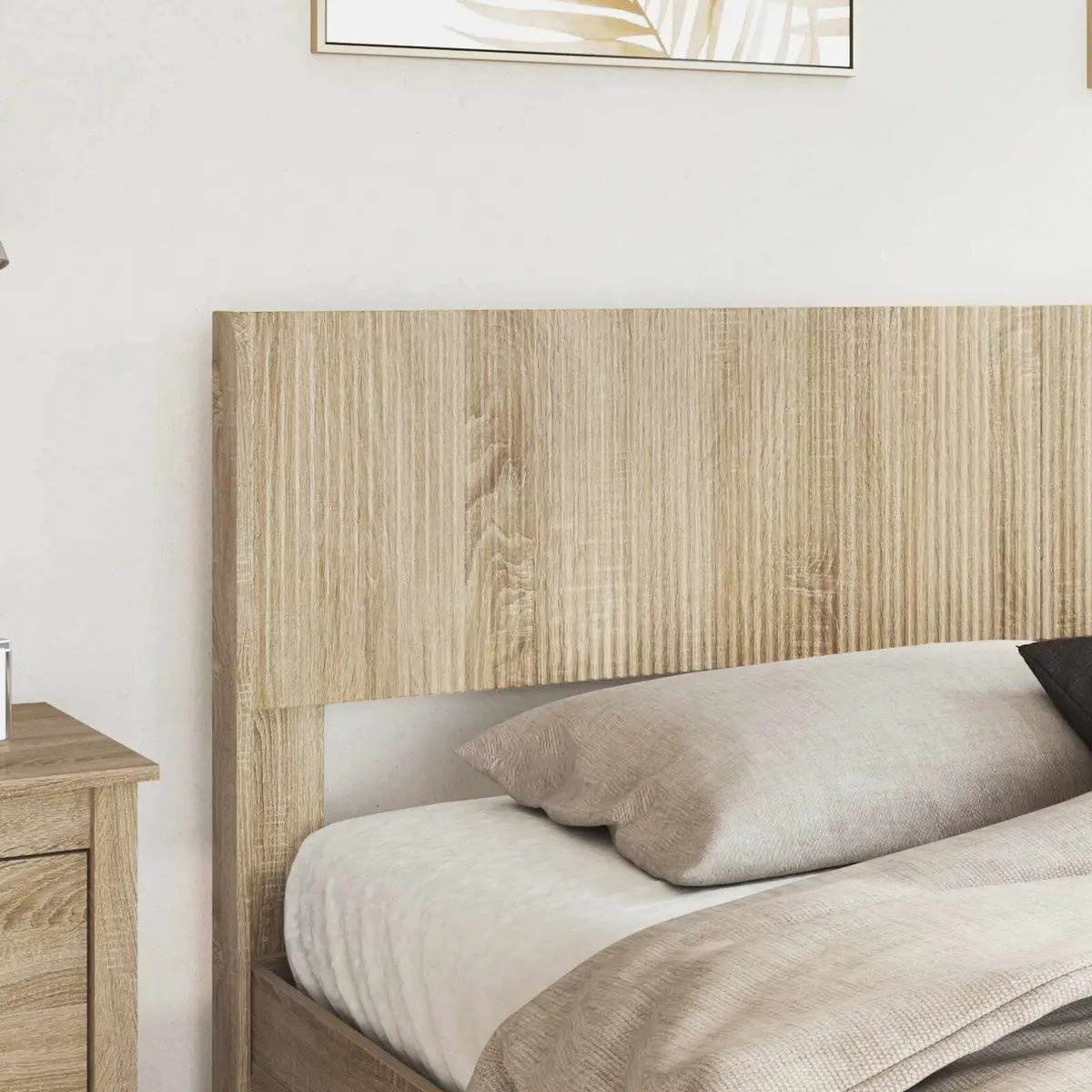 Headboard Brown Engineered Wood Bedroom Furniture Vertical Slat Design Modern