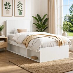 White Engineered Wood Headboard with Practical Features