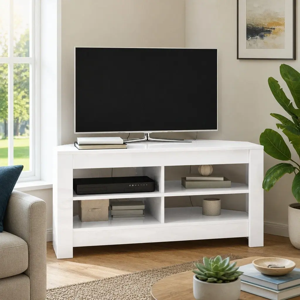 Corner TV Cabinet in High Gloss White