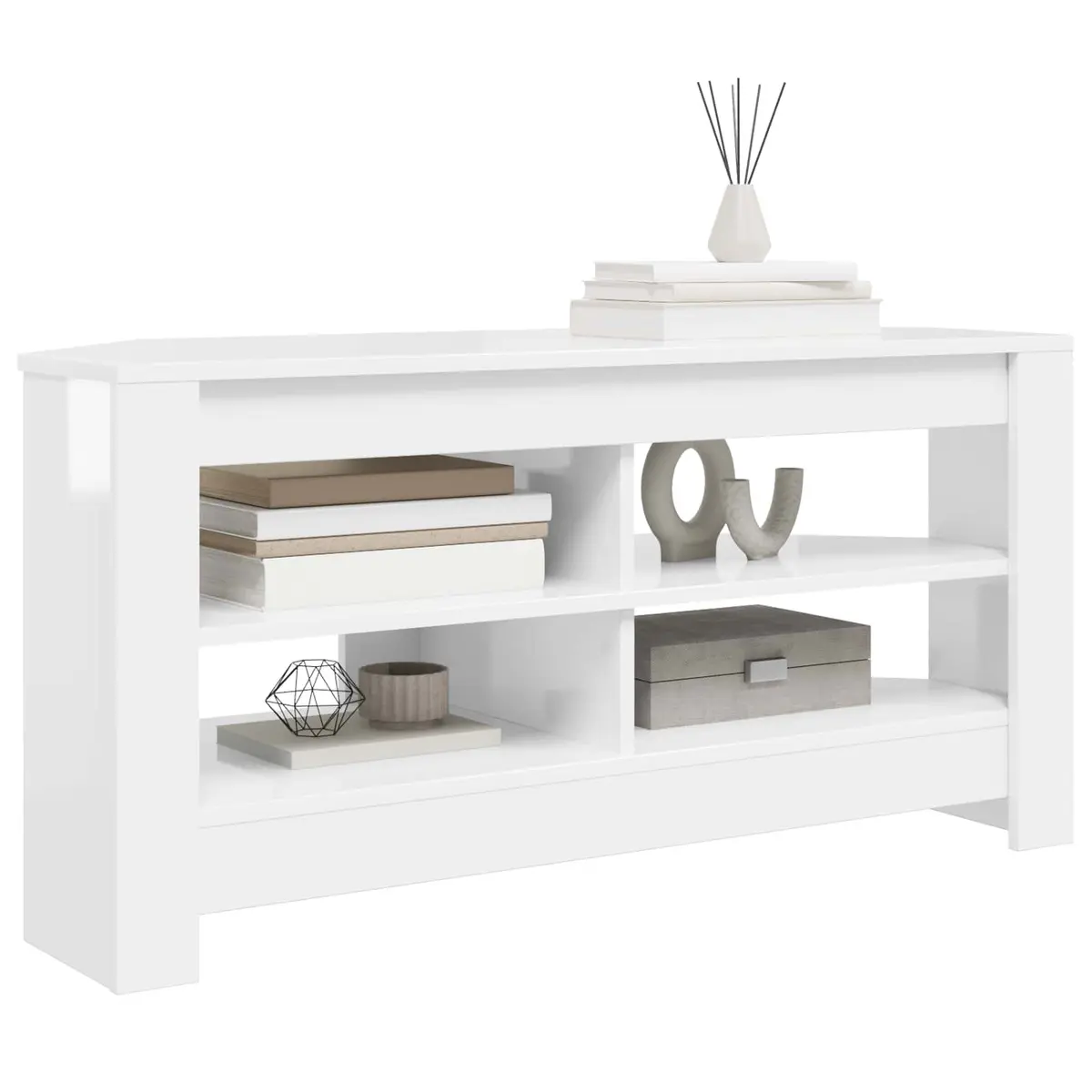 Corner TV Cabinet in High Gloss White