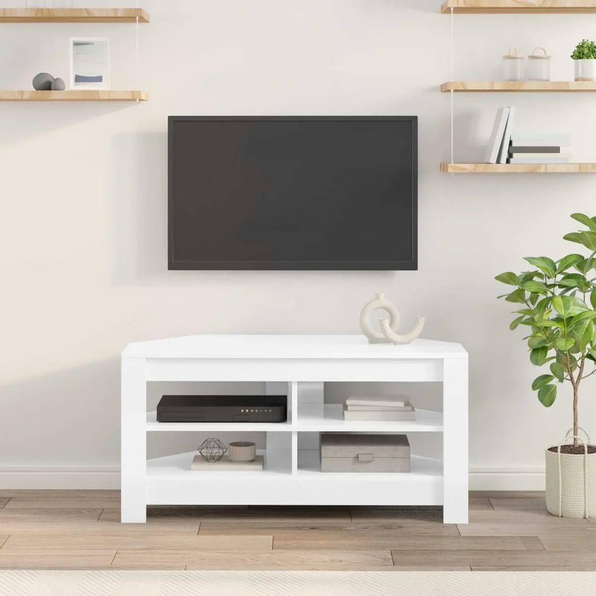 Corner TV Cabinet in High Gloss White