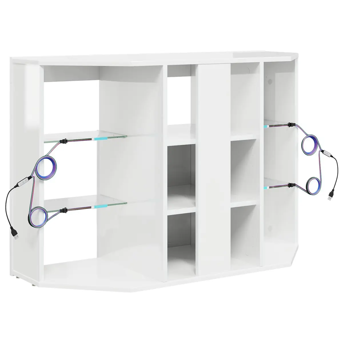 Corner LED TV Cabinet Wall-mounted High Gloss White Modern Living Room Storage