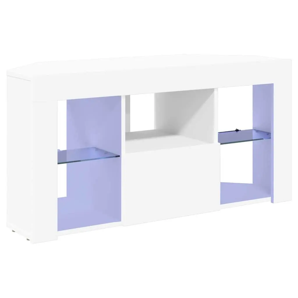 White Corner LED TV Cabinet with Storage