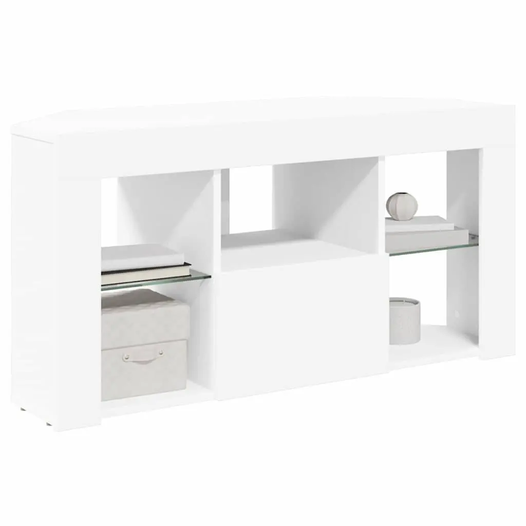 White Corner LED TV Cabinet with Storage