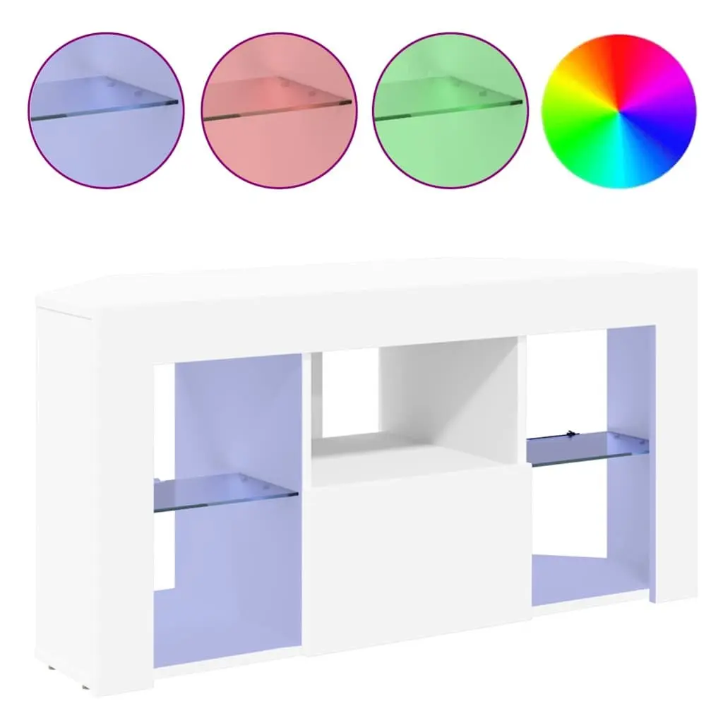 White Corner LED TV Cabinet with Storage