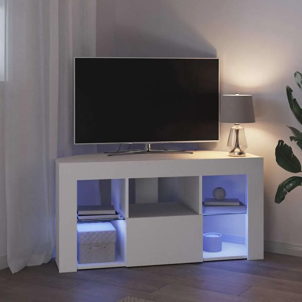 White Corner LED TV Cabinet with Storage