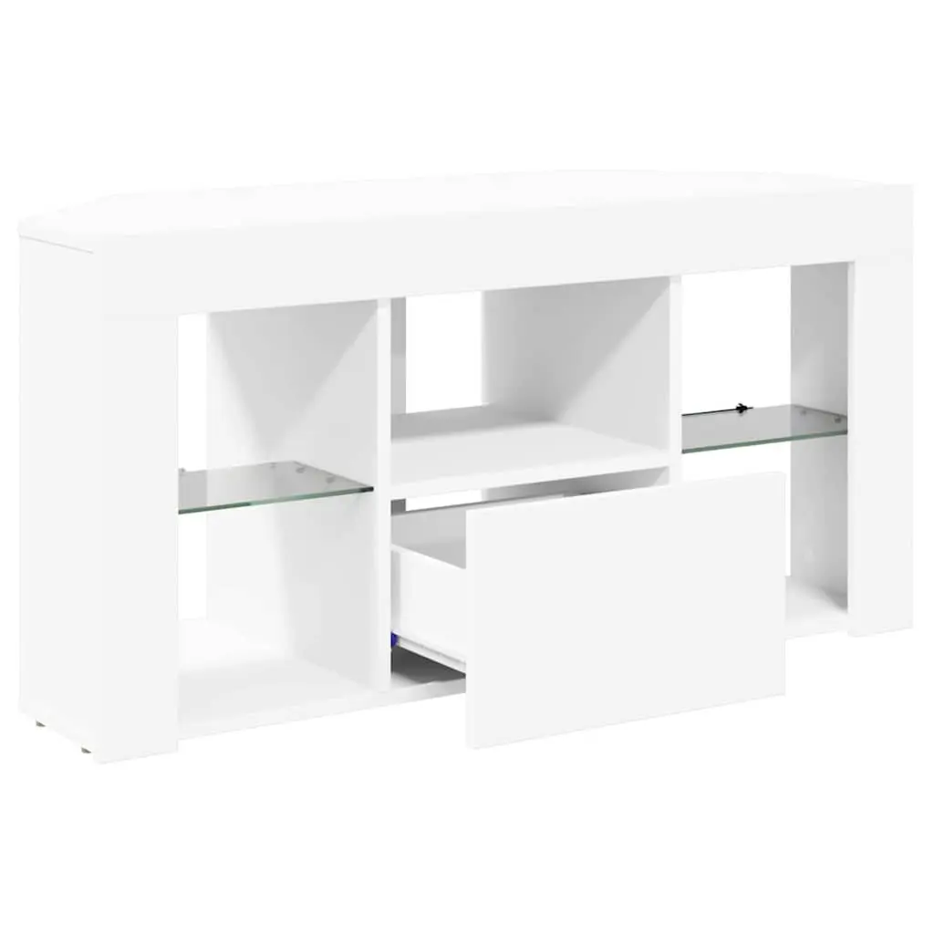 White Corner LED TV Cabinet with Storage