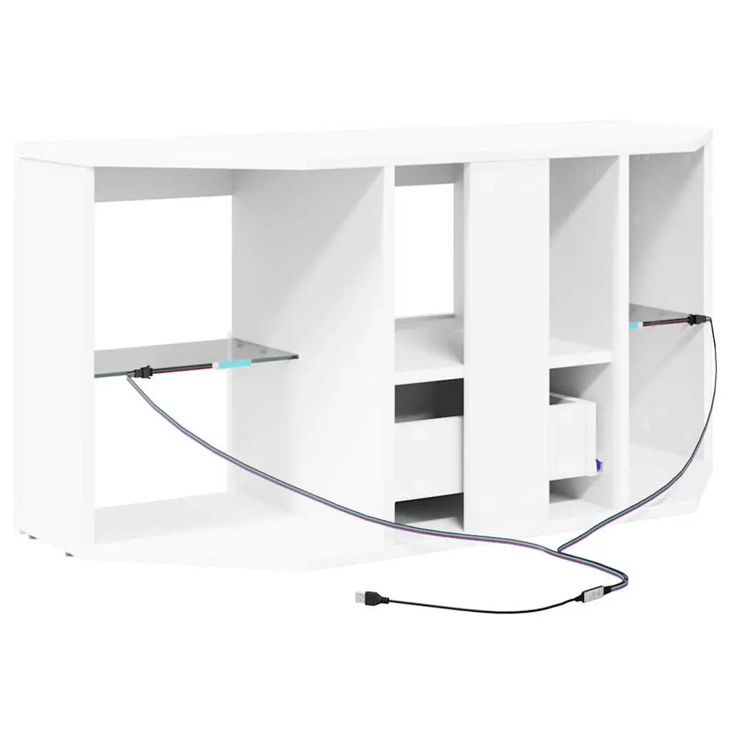 White Corner LED TV Cabinet with Storage