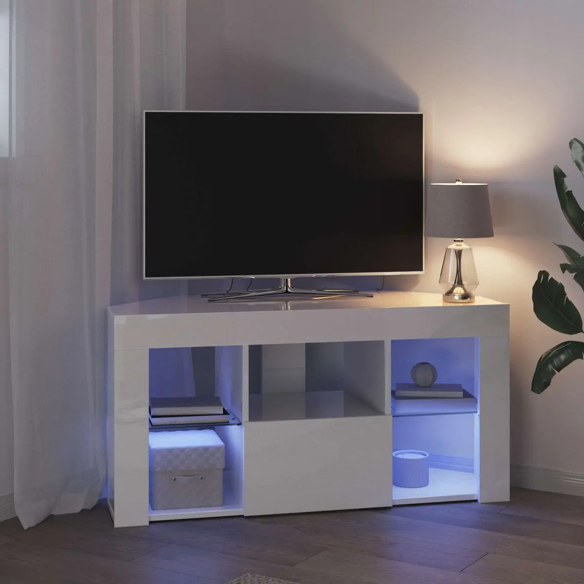 High Gloss White Corner TV Cabinet