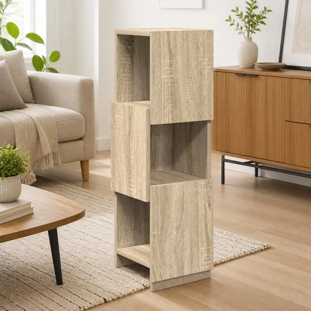 Corner Storage Cabinet Brown Modern Living Room Organizer 25.5cm W x 25cm D x 80cm H Engineered Wood