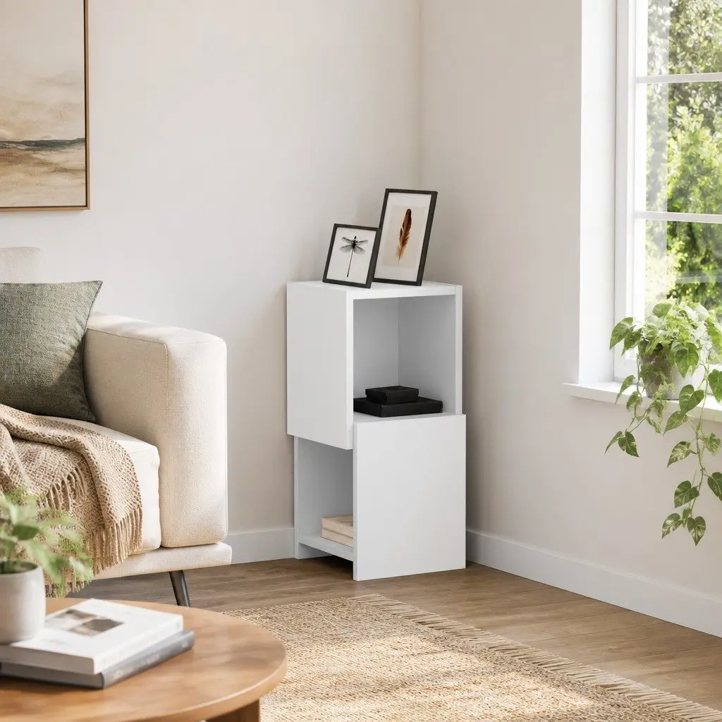 Corner Storage Cabinet Modern Living Room Shelving Unit 25.5x25x55cm Matte