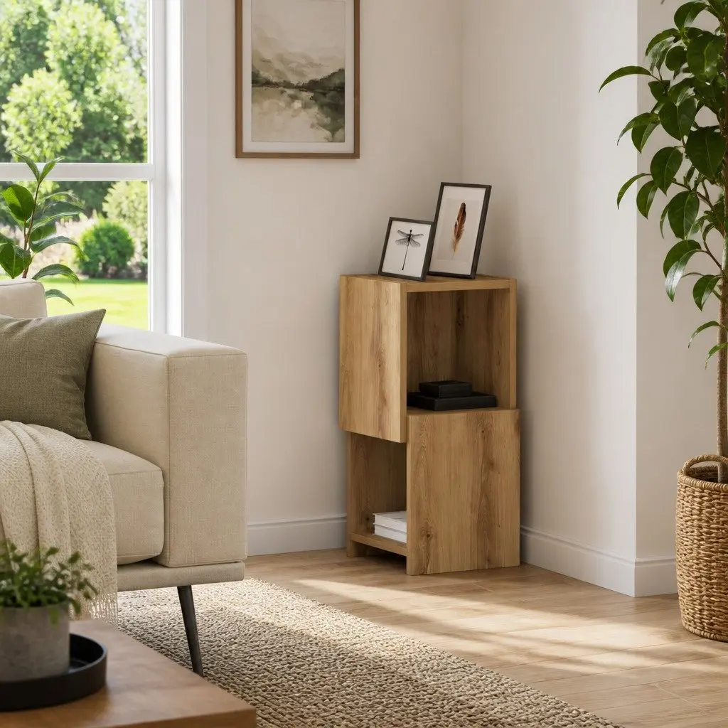 Corner Storage Cabinet Space-saving 25.5x25x55cm Brown Modern Living Room Shelving Unit