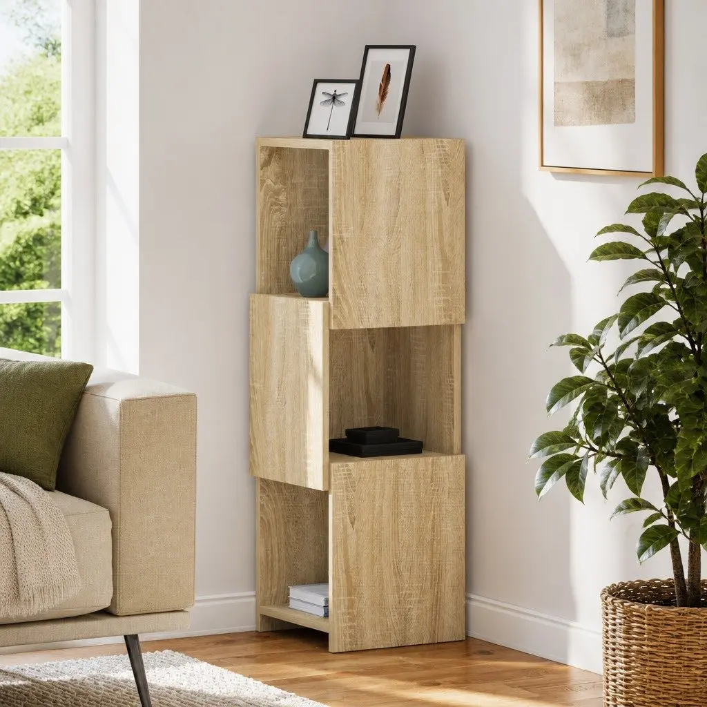 Corner Storage Cabinet Brown Engineered Wood 30.5cm W 30cm D 95cm H Sonoma Oak Living Room Organiser