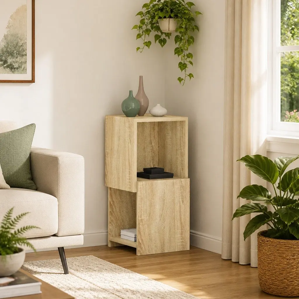 Corner Storage Cabinet Brown Modern Organizer 30.5W x 30D x 65H cm