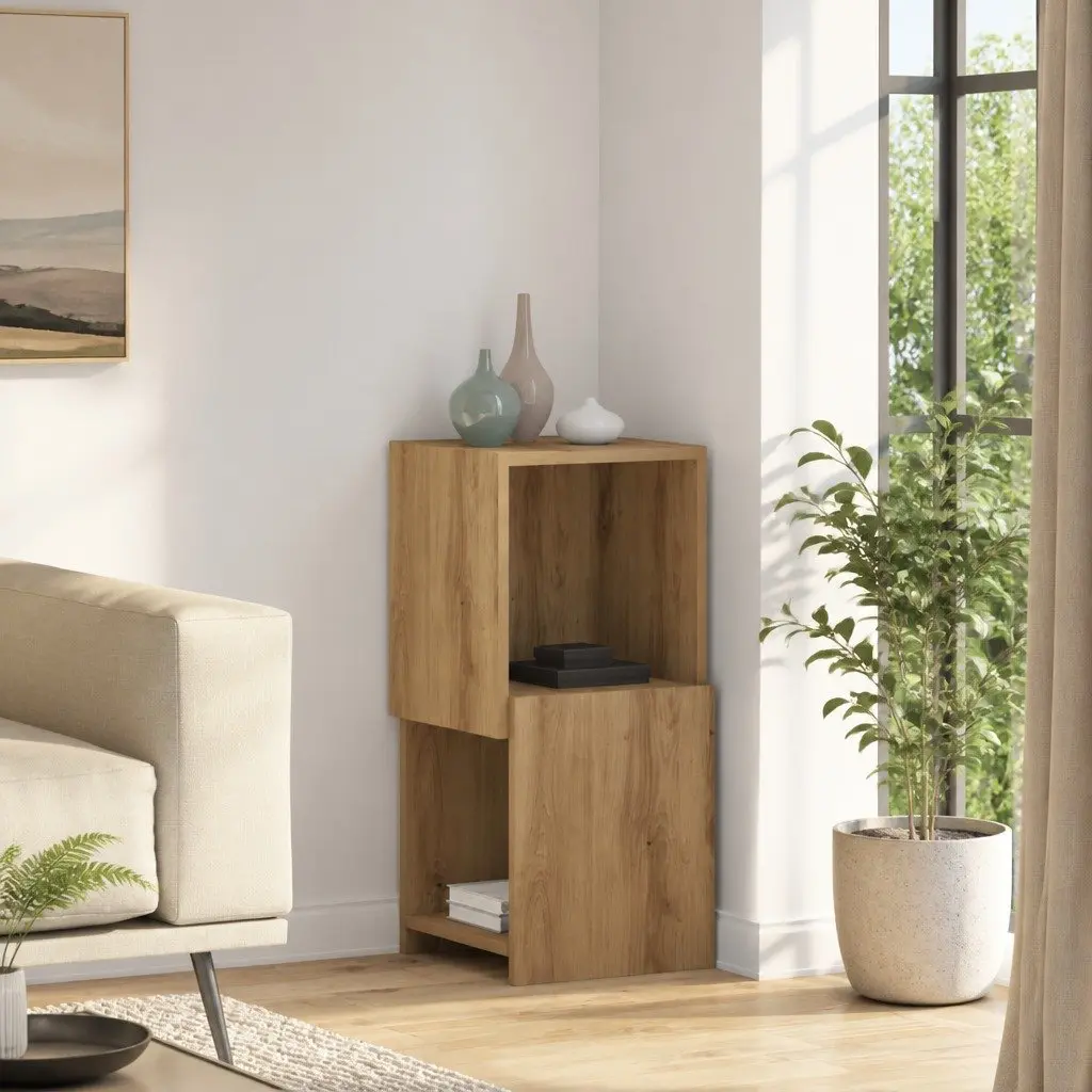 Corner Storage Cabinet Space-saving 30.5x30x65cm Brown Modern Living Room Organiser Shelving