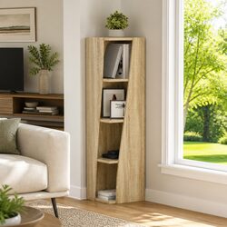 Durable Brown Engineered Wood Corner Storage Cabinet