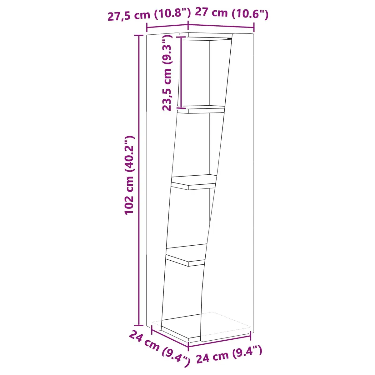 Corner Storage Cabinet High Gloss White Modern Shelving Unit 27.5W x 27D x 102H cm