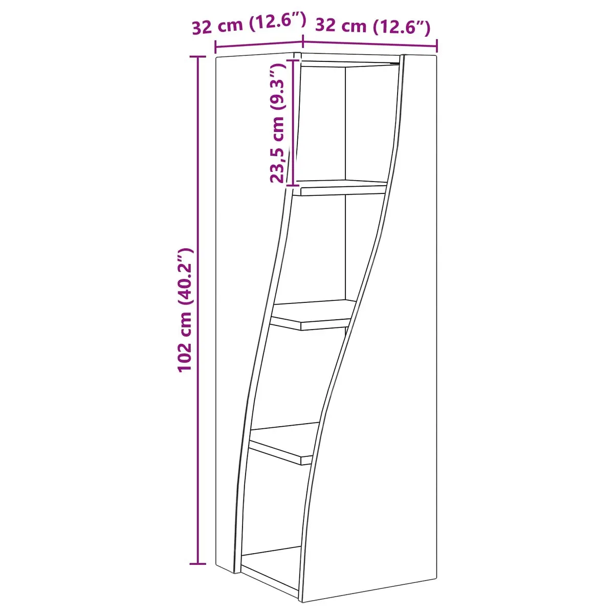 Corner Storage Cabinet Modern Organiser 32x32x102cm Matte Engineered Wood