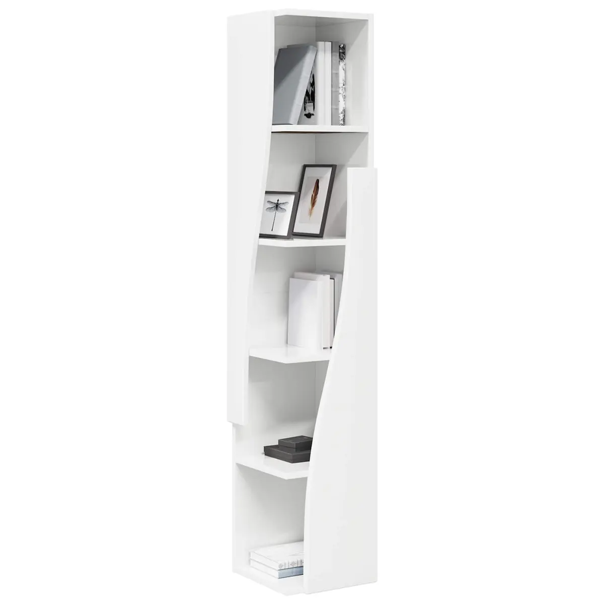 Corner Storage Cabinet Space-saving 27.5x27x140cm Modern Matte Living Room Shelving Unit