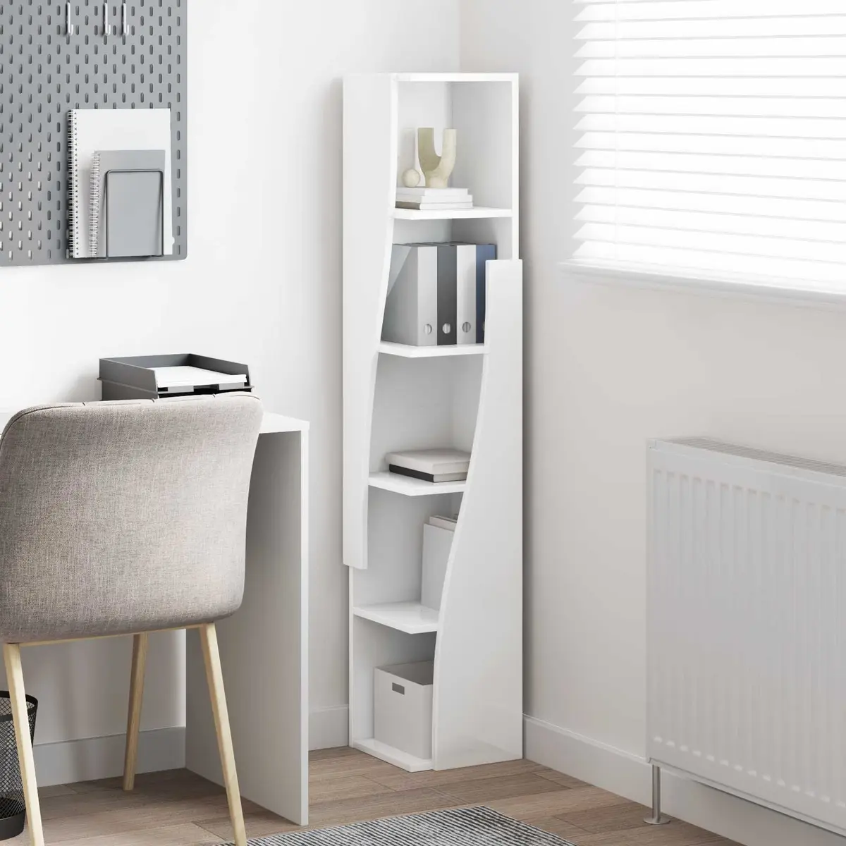 Corner Storage Cabinet Space-saving 27.5x27x140cm Modern Matte Living Room Shelving Unit