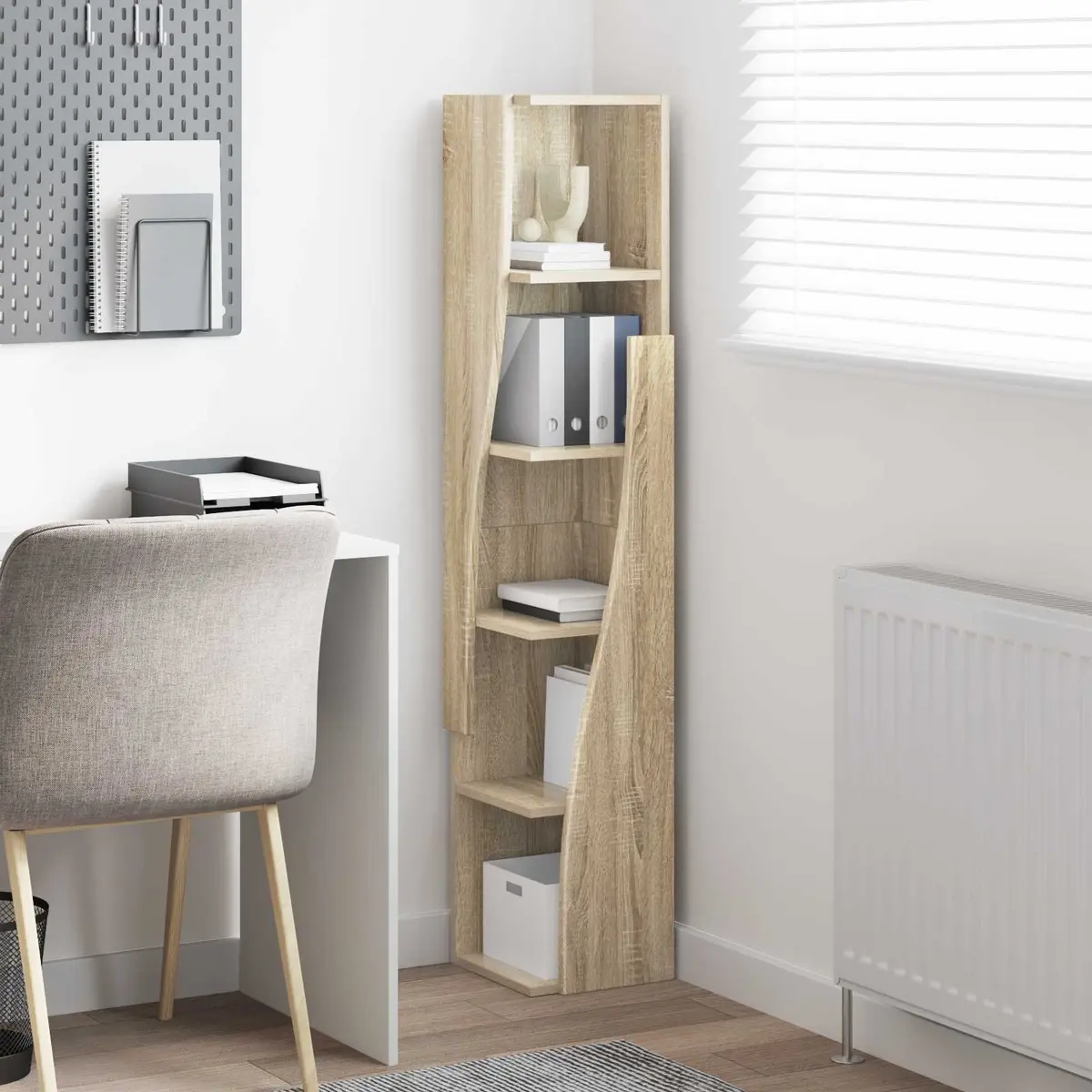 Corner Storage Cabinet Brown Engineered Wood Modern Living Room Organizer 27.5W x 27D x 140H cm