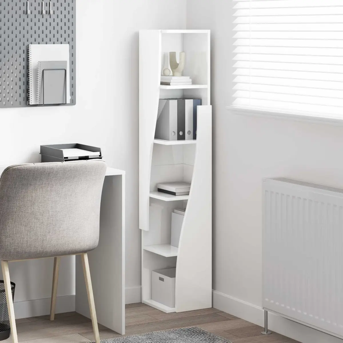 Corner Storage Cabinet Space-saving Organizer 27.5W x 27D x 140H cm High Gloss White