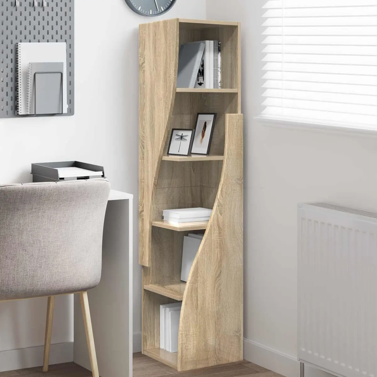 Corner Storage Cabinet Brown Compact Engineered Wood Tall Living Room