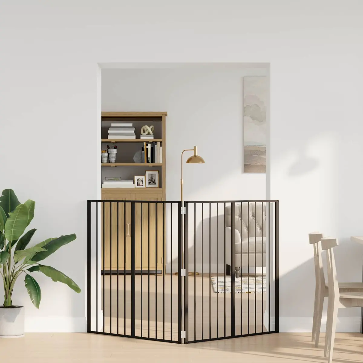 Dog Gate 2 Panels Indoor Puppy Playpen 100x100cm Black Foldable Pet Enclosure