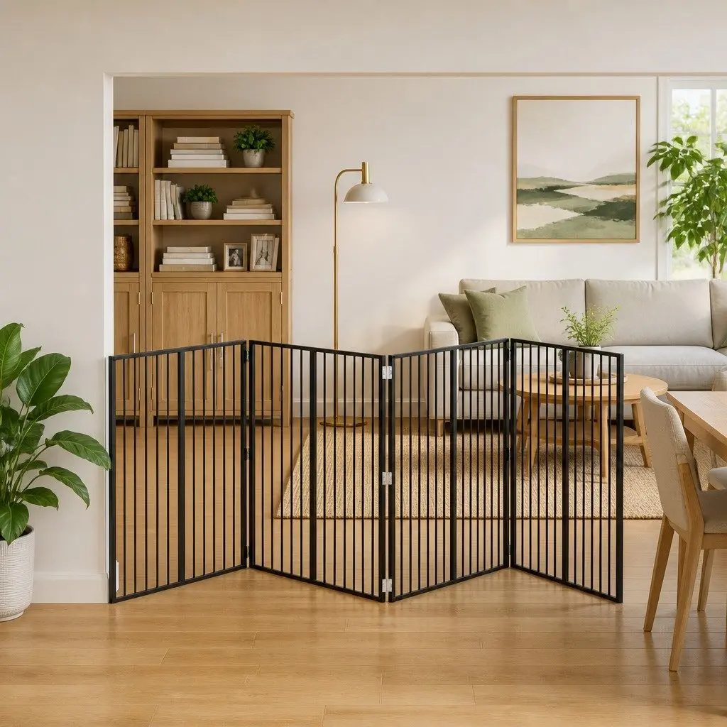 Dog Gate Panel 4 pcs Black 100 x 100 cm Galvanised Steel Pet Fence Panel Puppy Barrier