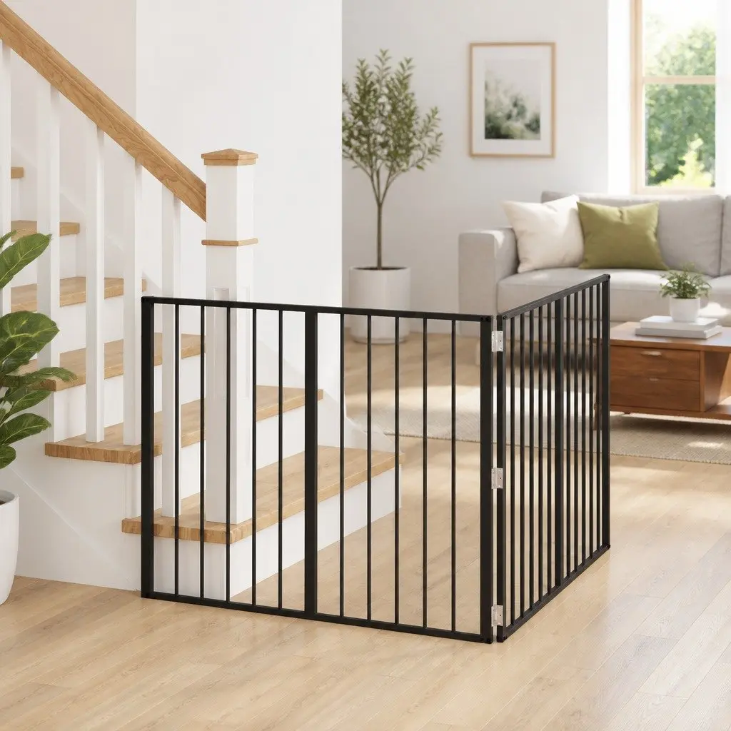 Dog Gate Indoor Enclosure 100 x 80 cm Black Metal Foldable 2 Piece